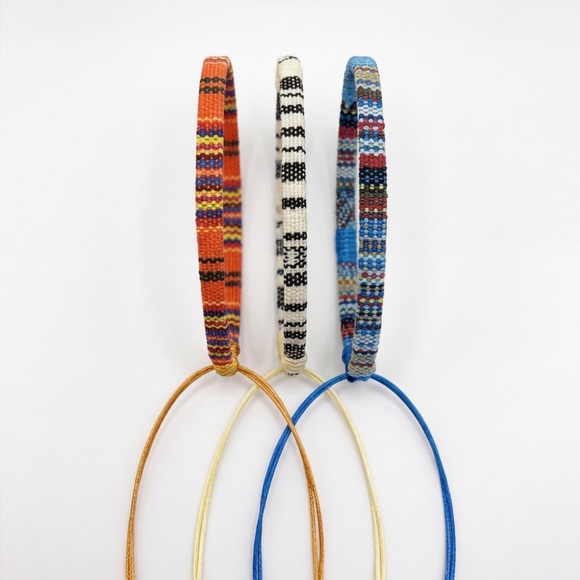 Hand Crafted Jewelry - Hand Crafted Multicolor Woven and Beaded Bracelet Set - Orange, Cream, Blue